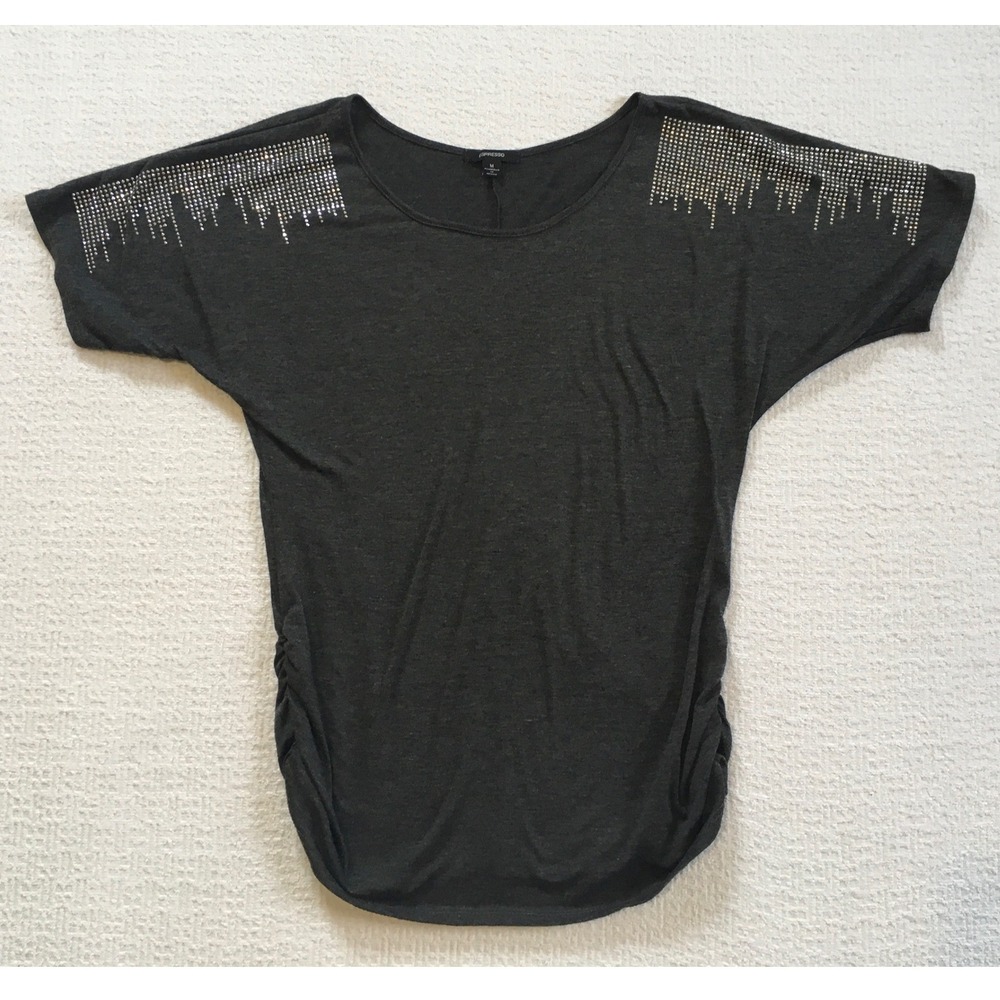 Espresso Women's Gray Embellished Dolman Sleeve Tunic Top‎ Size M